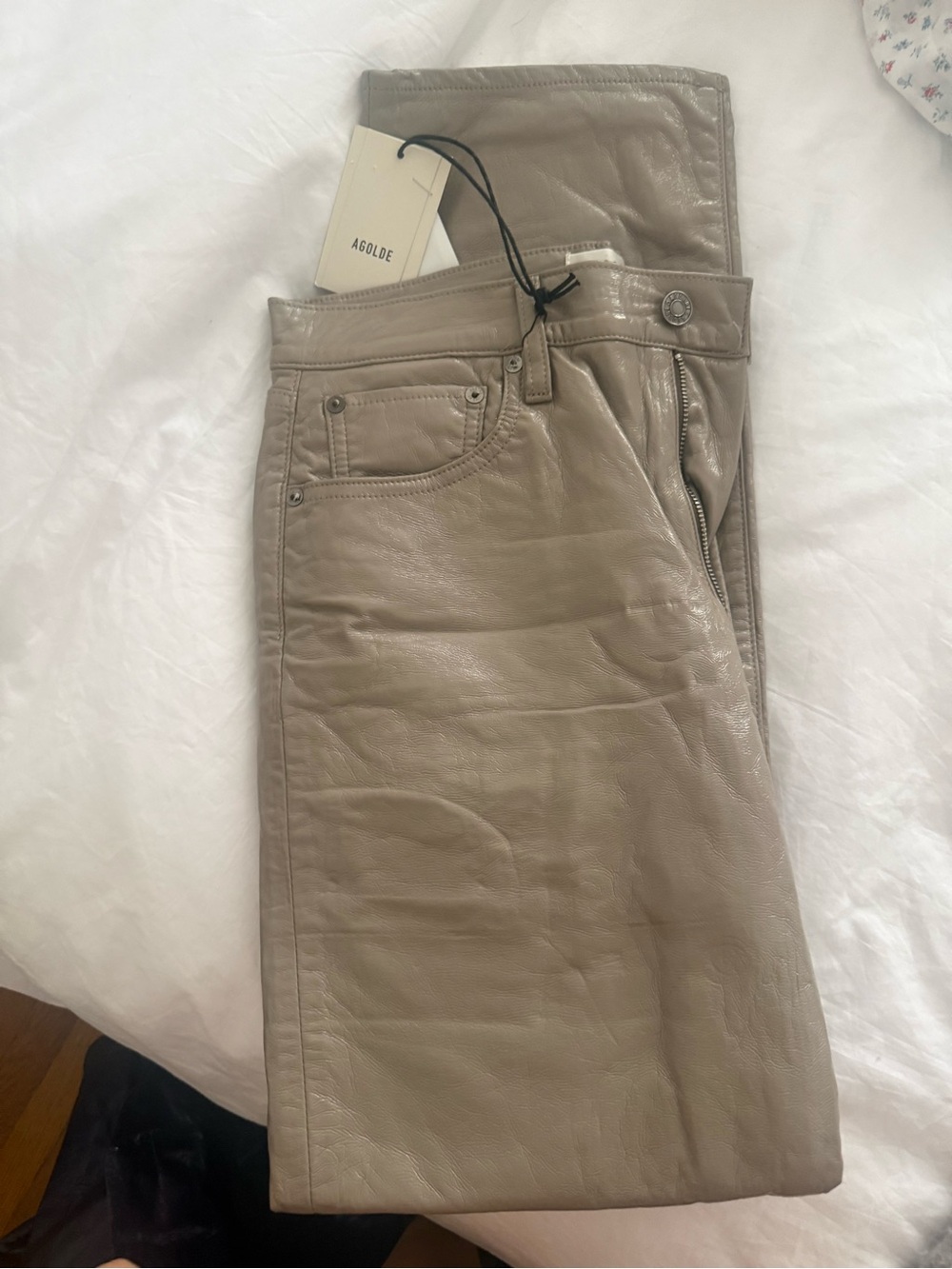 Agolde Leather Jeans in Taupe Gray